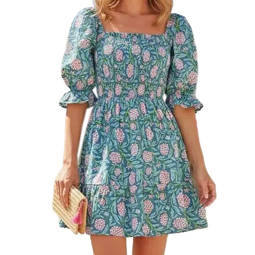 Perry Walker Collective Grace Smocked Mini Dress OS (XS-M) Floral Puff Sleeves